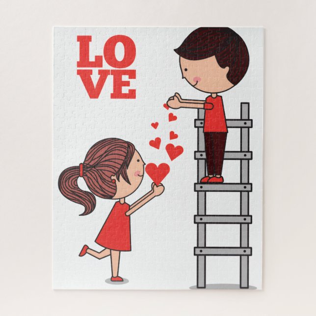 Puzzles Couple Red Hearts Happy Valentine's Day  (Vertikal)