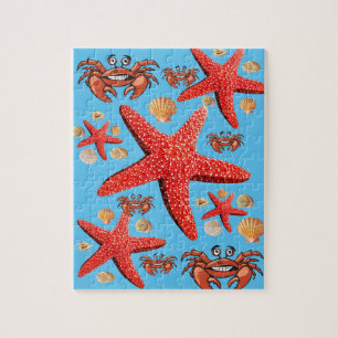 Puzzles Crabe Starfish Beach Shells Bleu