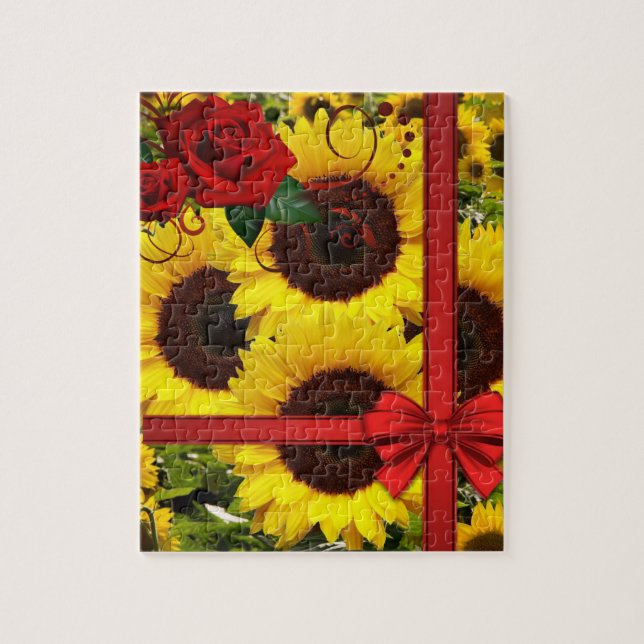 Puzzles de tournesol Rose rouge Bow (Vertical)
