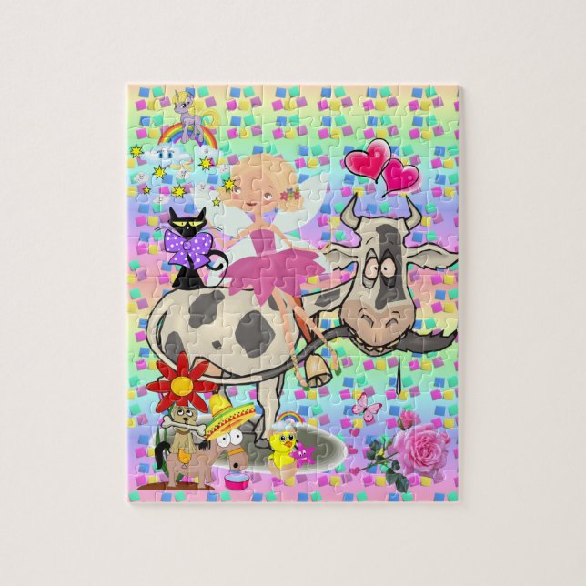 Puzzles Fairy Rainbow Unicorn Chien Vache Fun (Vertical)