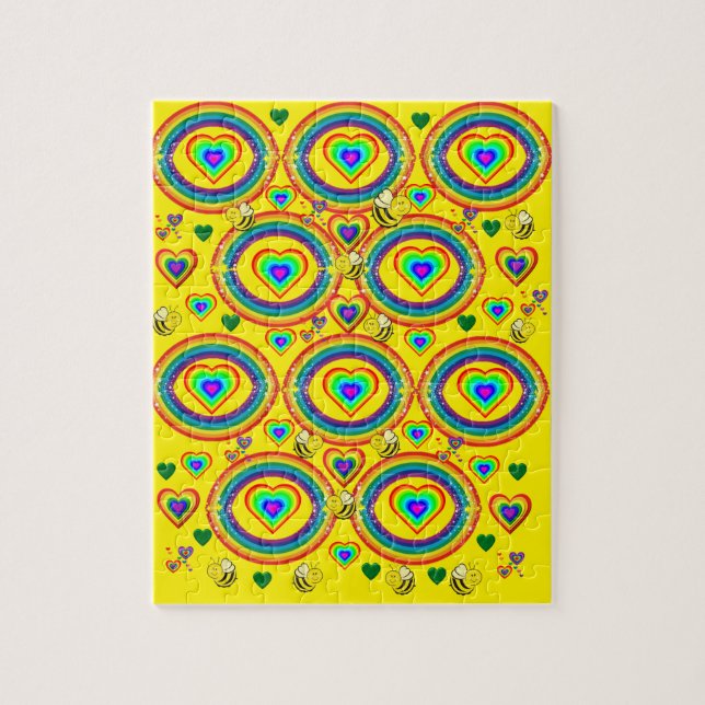 Puzzles farbenfrohe Regenbogen Gelbe Hummelherzen (Vertikal)