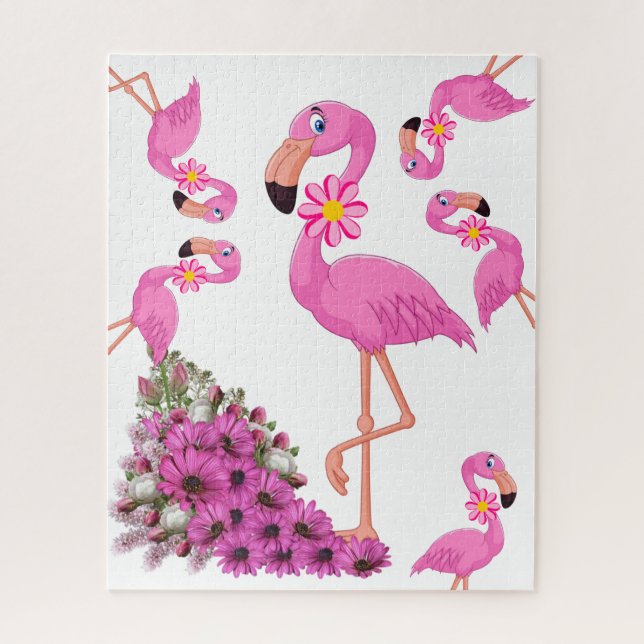 Puzzles Flamant rose rose floral (Vertical)
