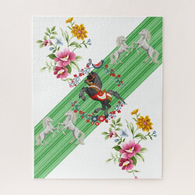 Puzzles Floral Green Stripe Blanc Cheval BrownChev (Vertical)