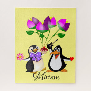 Puzzles Floral Penguin Coeurs heureux Valentine