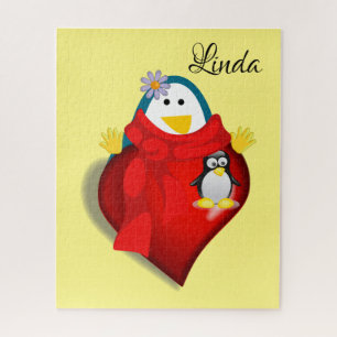 Puzzles Floral Pinguin-Herzen Frohe Valentinstag