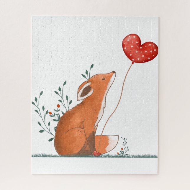 Puzzles Foxy Red Hearts Happy Valentine's Day  (Vertikal)