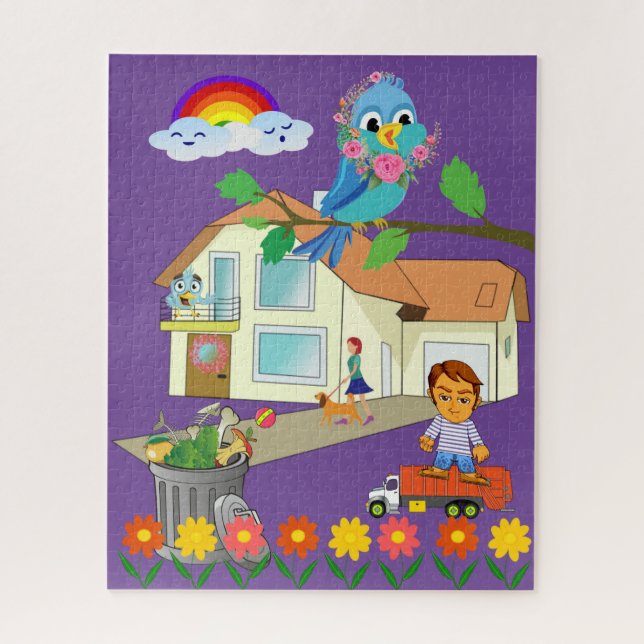 Puzzles Garbage Man Truck Floral Rainbow (Vertikal)