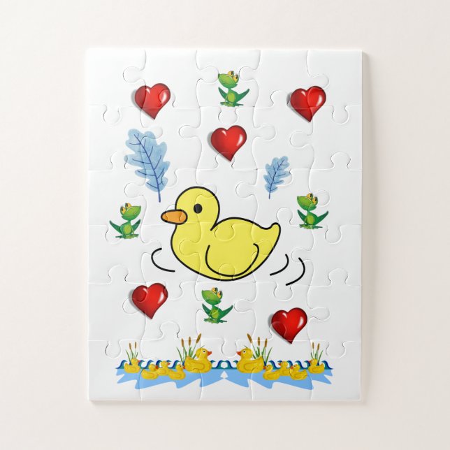 Puzzles Gelbe Enten Rote Herzen  (Vertikal)