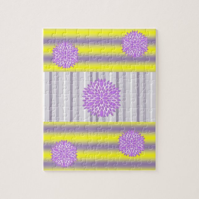 Puzzles Gelbes Lila Streifen Lila Blumen (Vertikal)