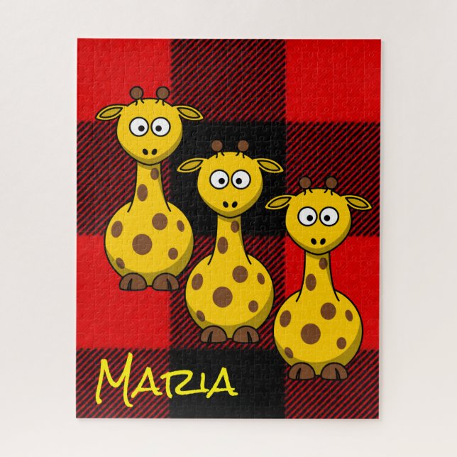 Puzzles Giraffe Rotes Schwarzes Kariert (Vertikal)