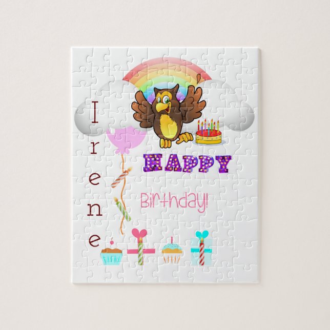 Puzzles Glücklicher Geburtstag Eule Cupcake (Vertikal)