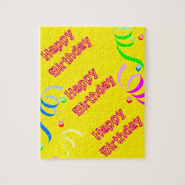 Puzzles, glücklicher Geburtstag, gelber Konfetti (Vertikal)
