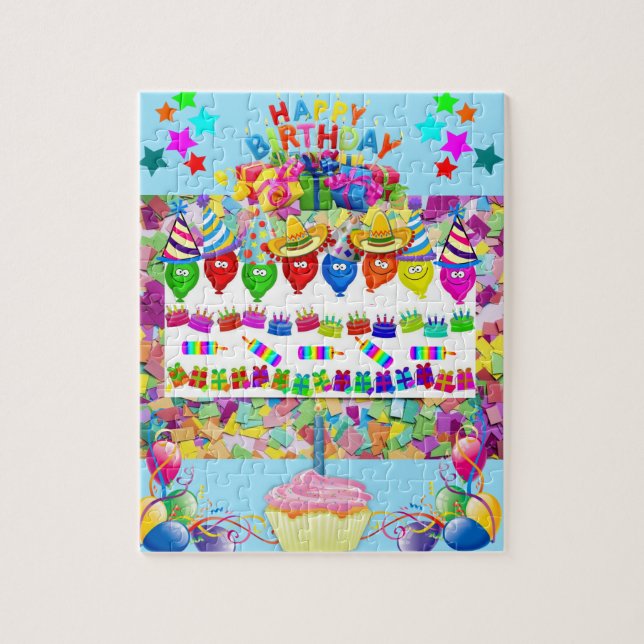 Puzzles Happy Birthday Balloons Cupcake (Vertikal)