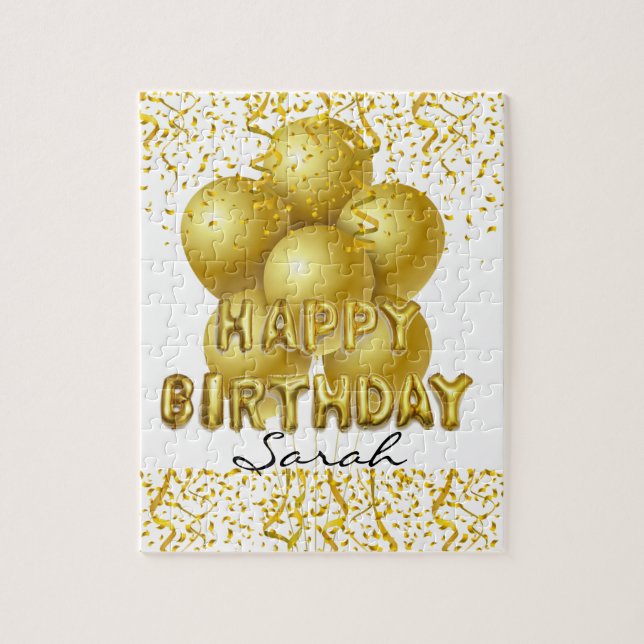 Puzzles Happy Birthday Gold Balloons Confetti (Vertikal)