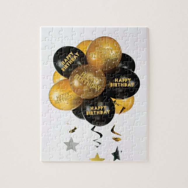 Puzzles Happy Birthday Gold und Black Balloons (Vertikal)