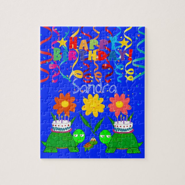 Puzzles Happy Birthday Turtles Floral (Vertikal)