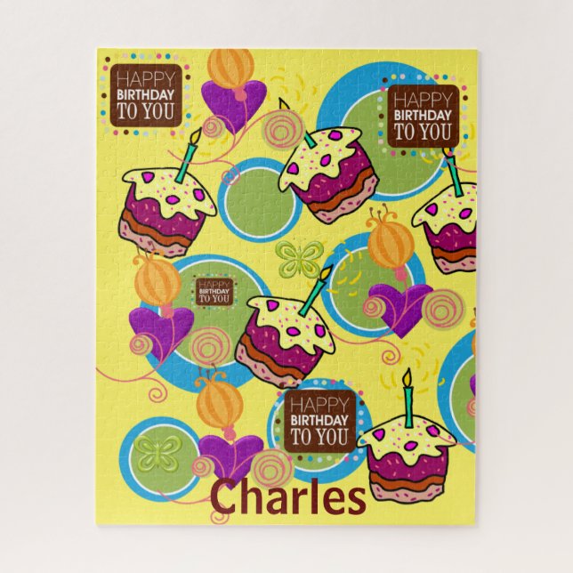 Puzzles Happy Geburtstag Cupcakes Herzen (Vertikal)