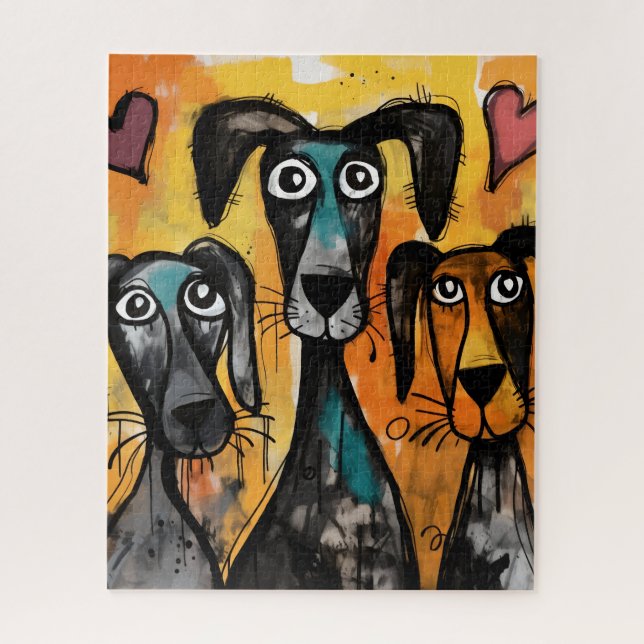 Puzzles Hund Rote Herzen Frohen Valentinstag  (Vertikal)