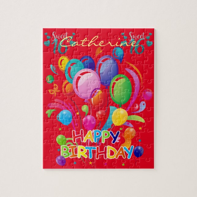 Puzzles Joyeux Anniversaire Doux 16 Ballons (Vertical)