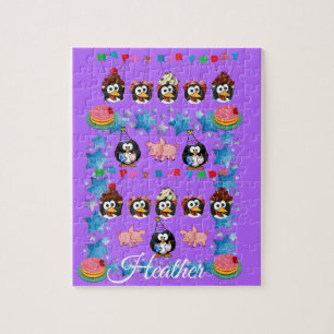 Puzzles Joyeux Anniversaire Pingouin Pigs Roses