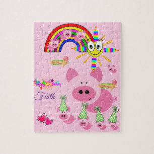 Puzzles Joyeux Anniversaire rose Cochons arc-en-ci