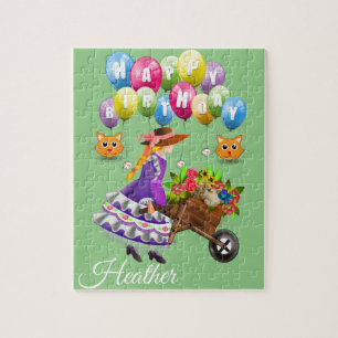 Puzzles Joyeux Anniversaire Vintage Chat Floral