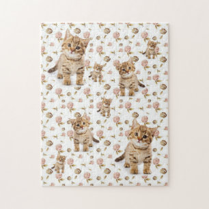 Puzzles Kitten Roses roses rose Floral