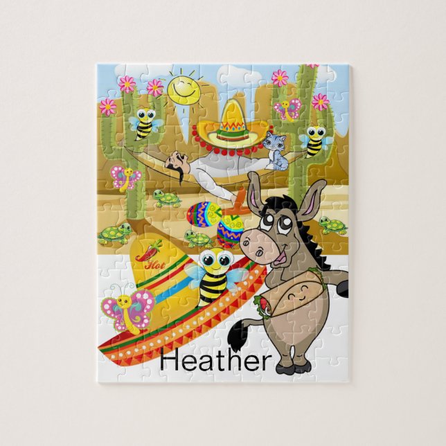 Puzzles Mexican Man Donkey Sombrero Floral (Vertikal)