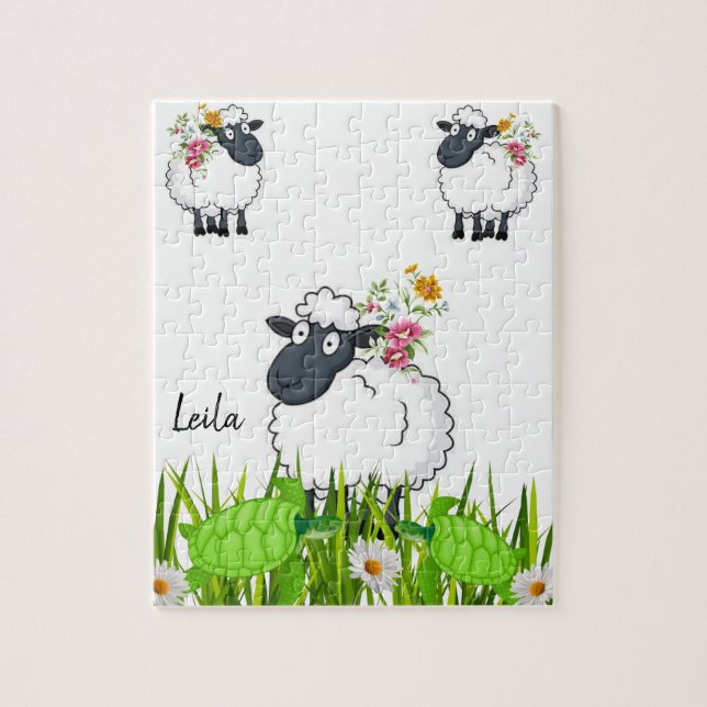 Puzzles Moutons Blancs Floral GreenTurtles (Vertical)