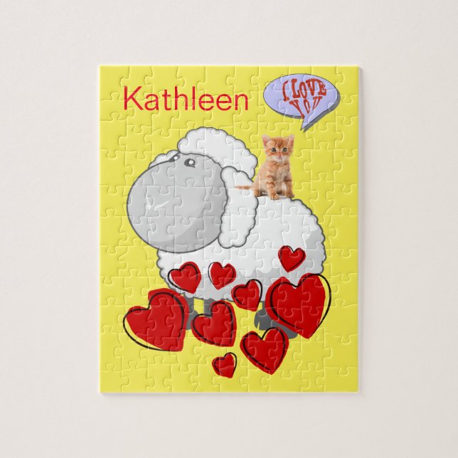 Puzzles Moutons Coeurs rouges (Vertical)