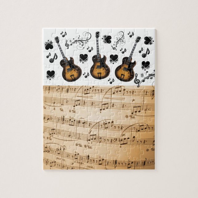 Puzzles Music Notes Guitars Black Hearts (Vertikal)