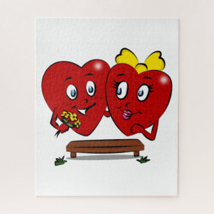 Puzzles Paar Rote Herzen Frohen Valentinstag
