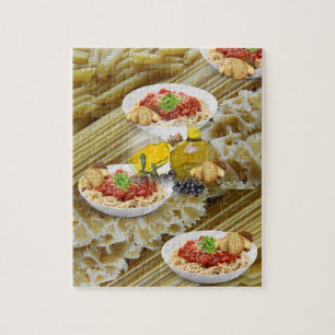 Puzzles Pasta Brot Olivenöl Oliven
