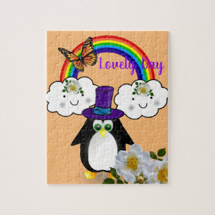 Puzzles Pingouin blanc et noir Rainbow Floral