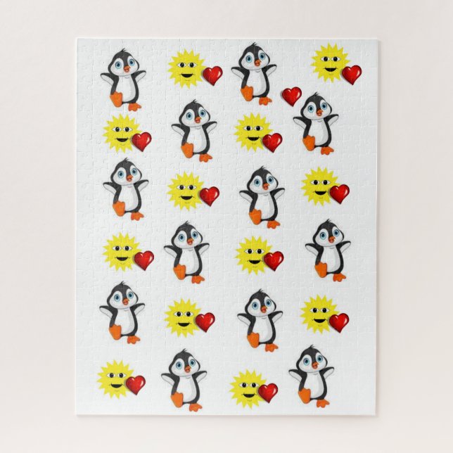 Puzzles Pinguin Sun Red Hearts Happy Valentine (Vertikal)