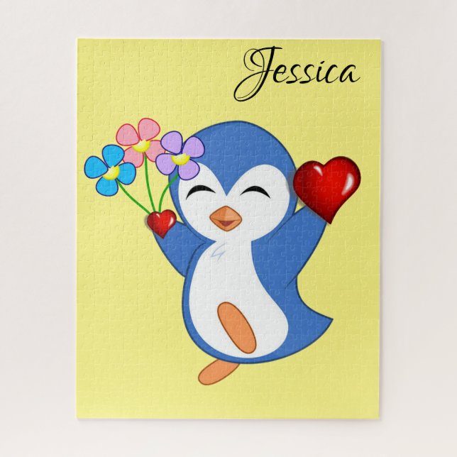 Puzzles Pink Floral Pinguin Herzen Happy Valentine (Vertikal)