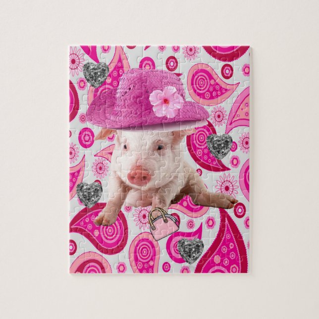 Puzzles Pink Pig Paisley Silver Hearts (Vertikal)