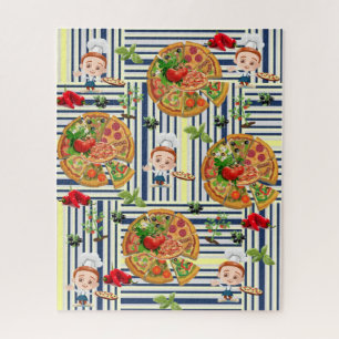 Puzzles Pizza Party Blau und Weiß Streifen