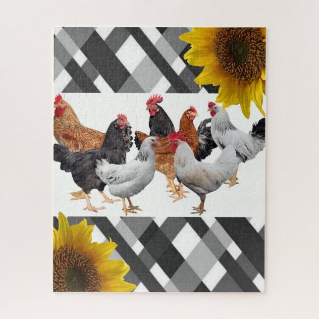 Puzzles Poulet Noir Blanc Plaid (Vertical)
