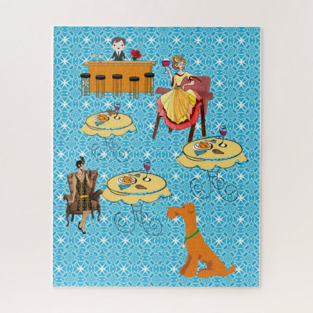 Puzzles Retro Dinning Frau Dog (Vertikal)