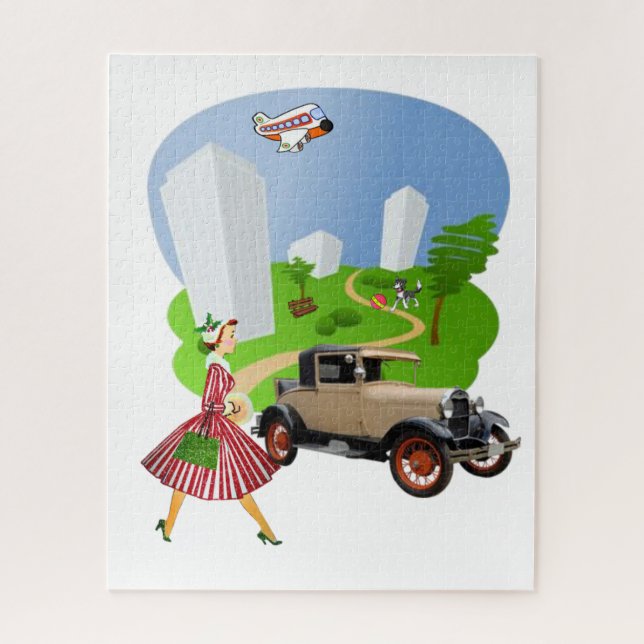Puzzles Retro Woman Park Chien (Vertical)
