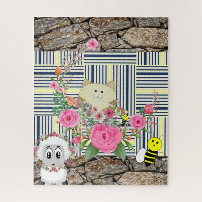 Puzzles Rock Chat Mouton Floral Bumblebee Floral (Vertical)