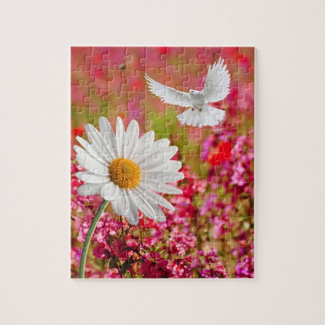 Puzzles Rose White Dove Daisy (Vertical)