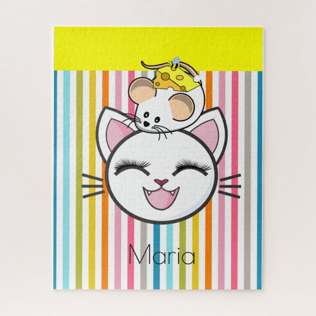 Puzzles Stripe Chat Souris Fromage (Vertical)