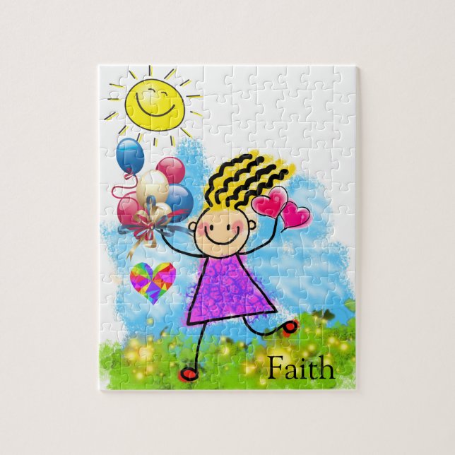 Puzzles Sun Floral Little Girl Pink Balloons (Vertikal)