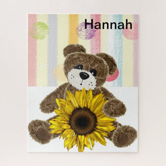 Puzzles Teddy Bären Pastellstreifen Sonnenblumen (Vertikal)