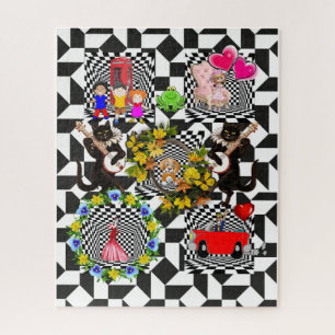 Puzzles Vintage Chien Chat Floral Cars