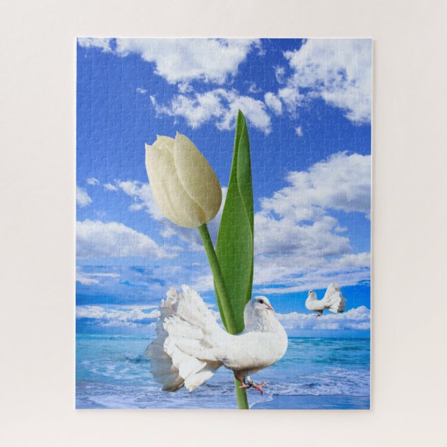 Puzzles White Dove Sky Ocean Beach House Tulip (Vertikal)