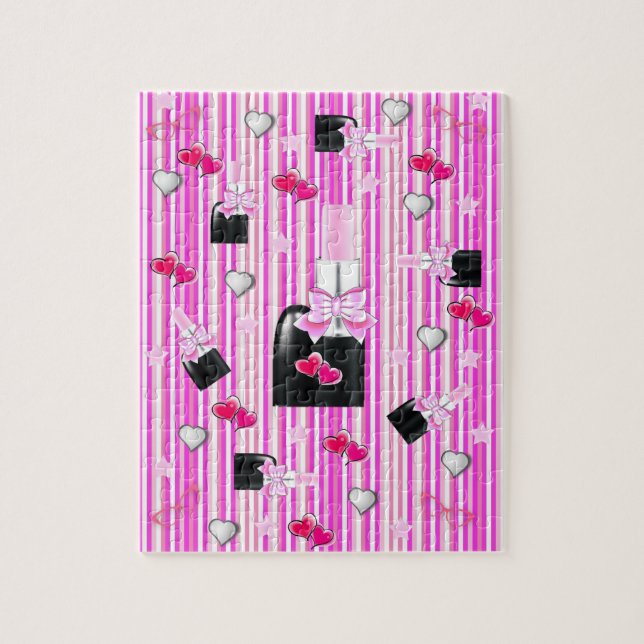 Puzzles White Pink Streifen Nail Polnischer Herzen (Vertikal)