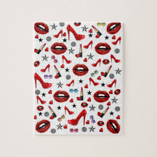 Puzzles White Red Lipstick Heels Herz